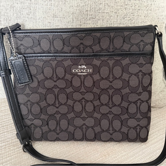 Coach Handbags - Coach Signature Canvas Black and Gray Messenger Crossbody Bag